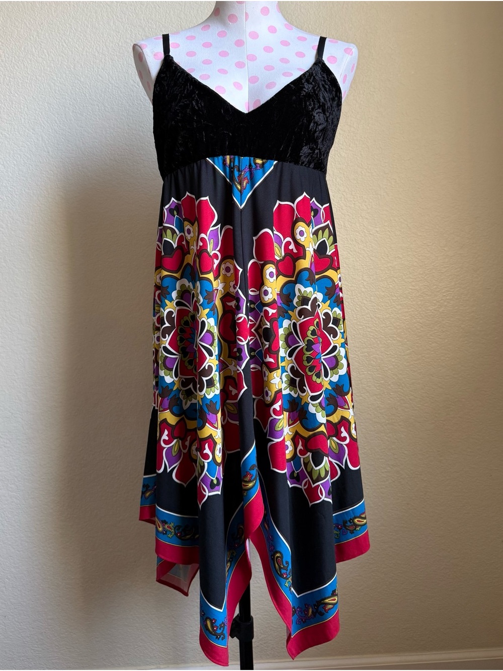 Y2K Velvet Mandala Handkerchief Hem Dress Medium NWT